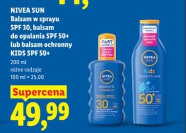 balsam w sprayu SPF 30, balsam do opalania SPF 50+ lub balsam ochronny dla dzieci SPF 50+