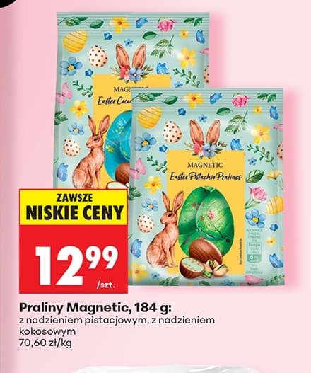 praliny z nadzieniem pistacjowym lub kokosowym
