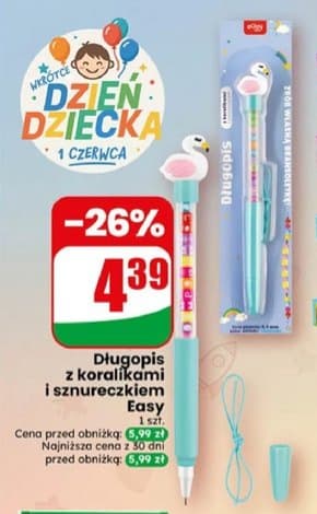 długopis z koralikami i sznureczkiem