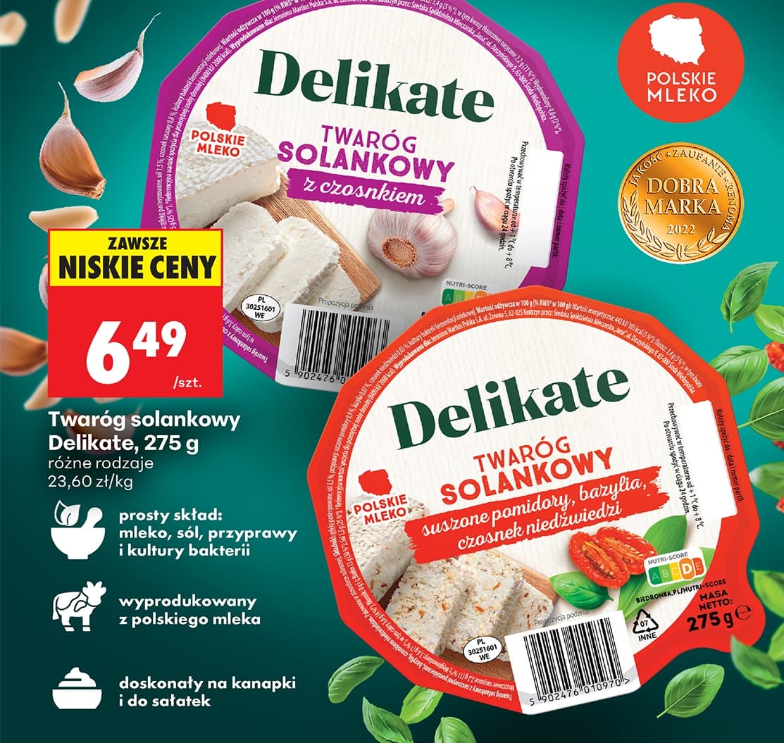 twaróg solankowy z suszonymi pomidorami, bazylią, czosnkiem niedźwiedzim