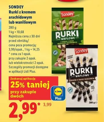 rurki z kremem arachidowym lub waniliowym