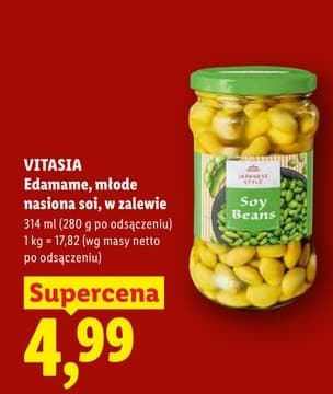 edamame, młode nasiona soi, w zalewie