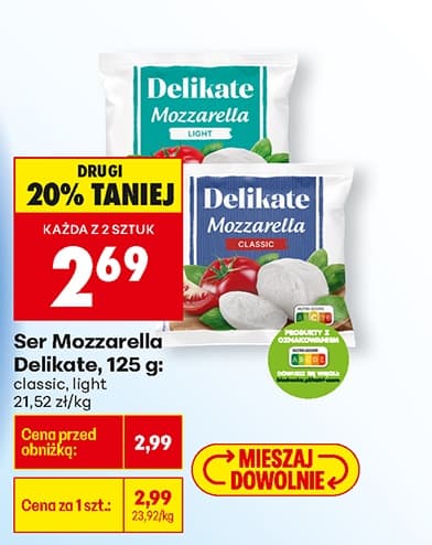ser mozzarella klasyczna lub light