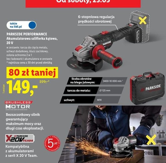 akumulatorowa szlifierka kątowa, 20 V