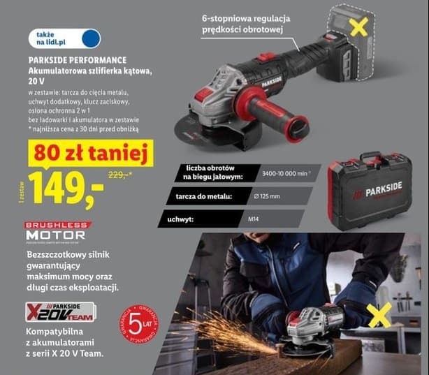 akumulatorowa szlifierka kątowa, 20 V