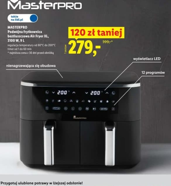 MasterPRO podwójna frytkownica beztłuszczowa Air Fryer XL 9l
