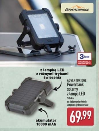 powerbank solarny z lampą LED
