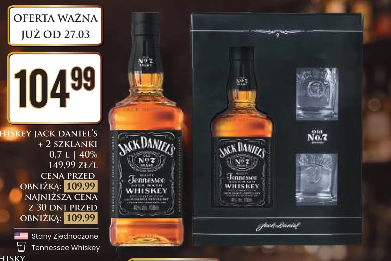 Jack Daniel's whiskey jack daniel's z 2 szklankami 0.7l