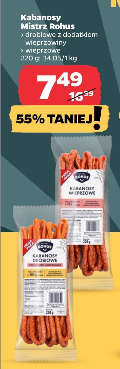 kabanosy drobiowe z dodatkiem wieprzowiny