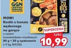 kostki z łososia wędzonego na gorąco z sosem musztardowo-miodowym