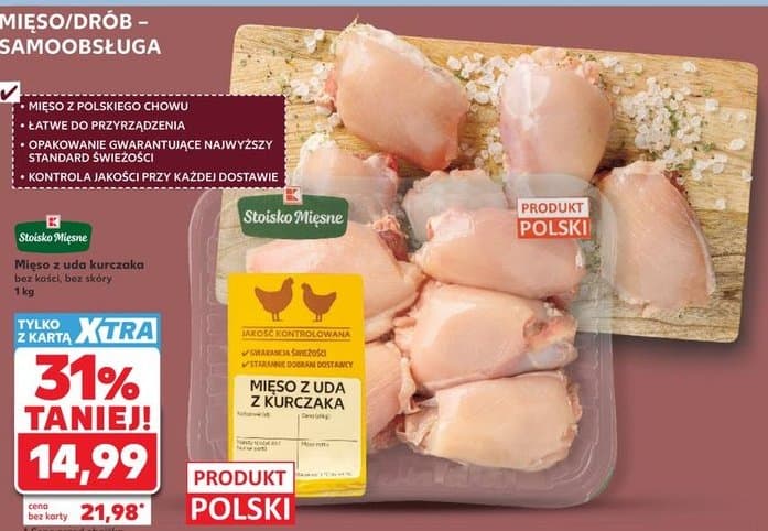 mięso z uda kurczaka bez kości, bez skóry