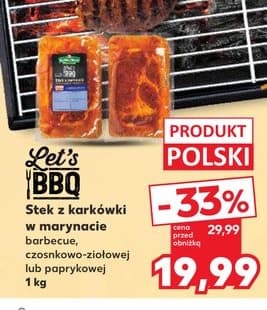 stek z karkówki w marynacie barbecue, czosnkowo-ziołowej lub paprykowej