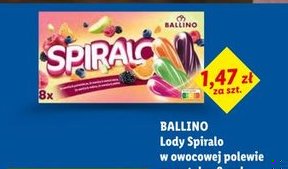 Ballino lody spiralo w owocowej polewie na patyku 8-pak. 560ml