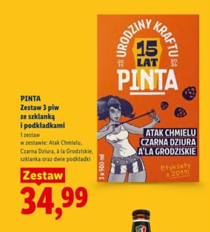 zestaw 3 piw ze szklanką i podkładkami