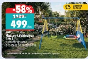 huśtawka dziecięca 4 w 1 bocianie gniazdo z koszem do koszykówki