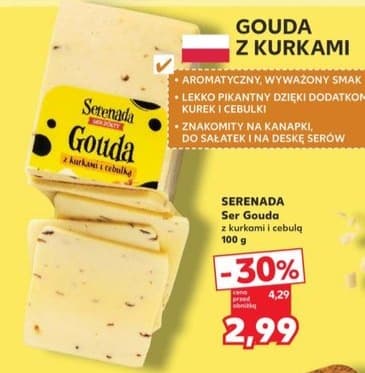 ser żółty gouda z kurkami i cebulą