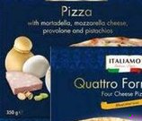 pizza z mortadelą, serem i pistacjami lub quattro formaggi