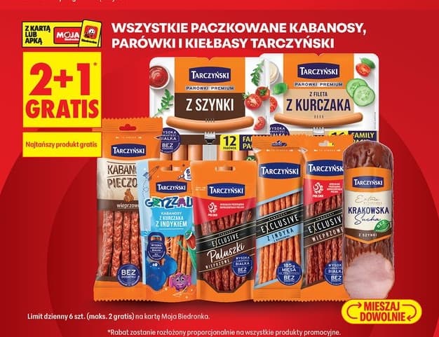 wszystkie paczkowane kabanosy, parówki i kiełbasy