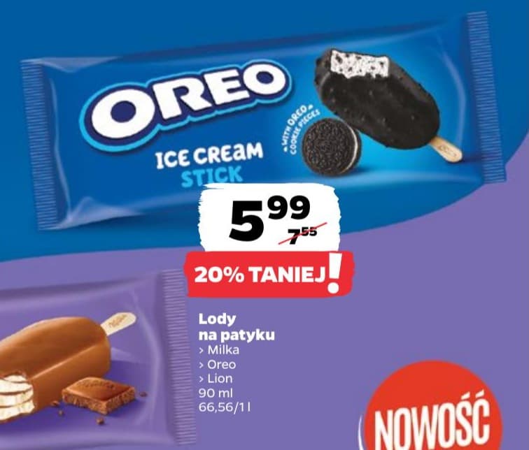 lody na patyku lion milka oreo