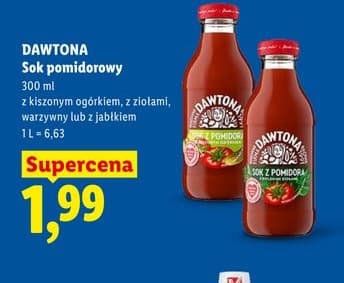 sok pomidorowy z ziołami, z kiszonym ogórkiem lub z jabłkiem