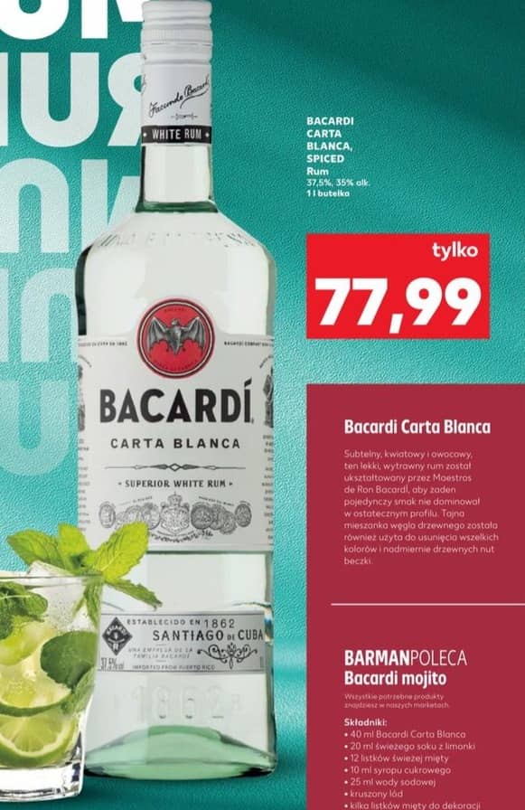 Bacardi rum biały carta blanca 1l