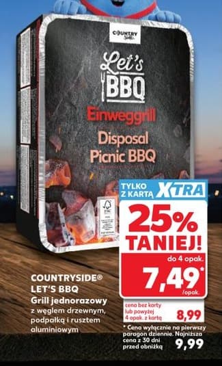 grill jednorazowy z węglem drzewnym, podpałką i rusztem aluminiowym